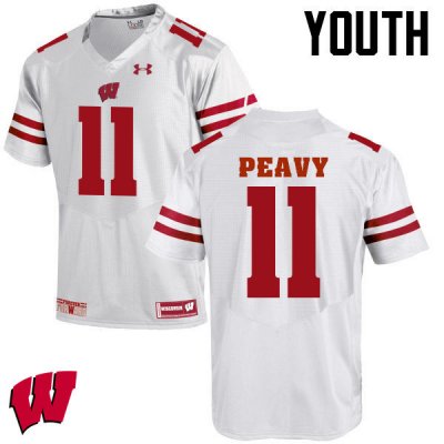 Youth Wisconsin Badgers NCAA #11 Jazz Peavy White Authentic Under Armour Stitched College Football Jersey XD31E40SD